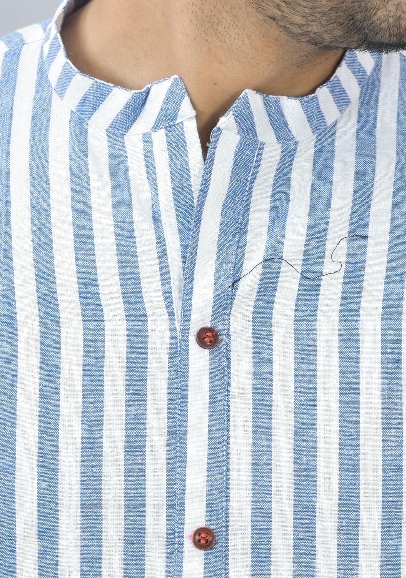 Men Cotton Stripe Co-ord Set Sky Blue White-46667