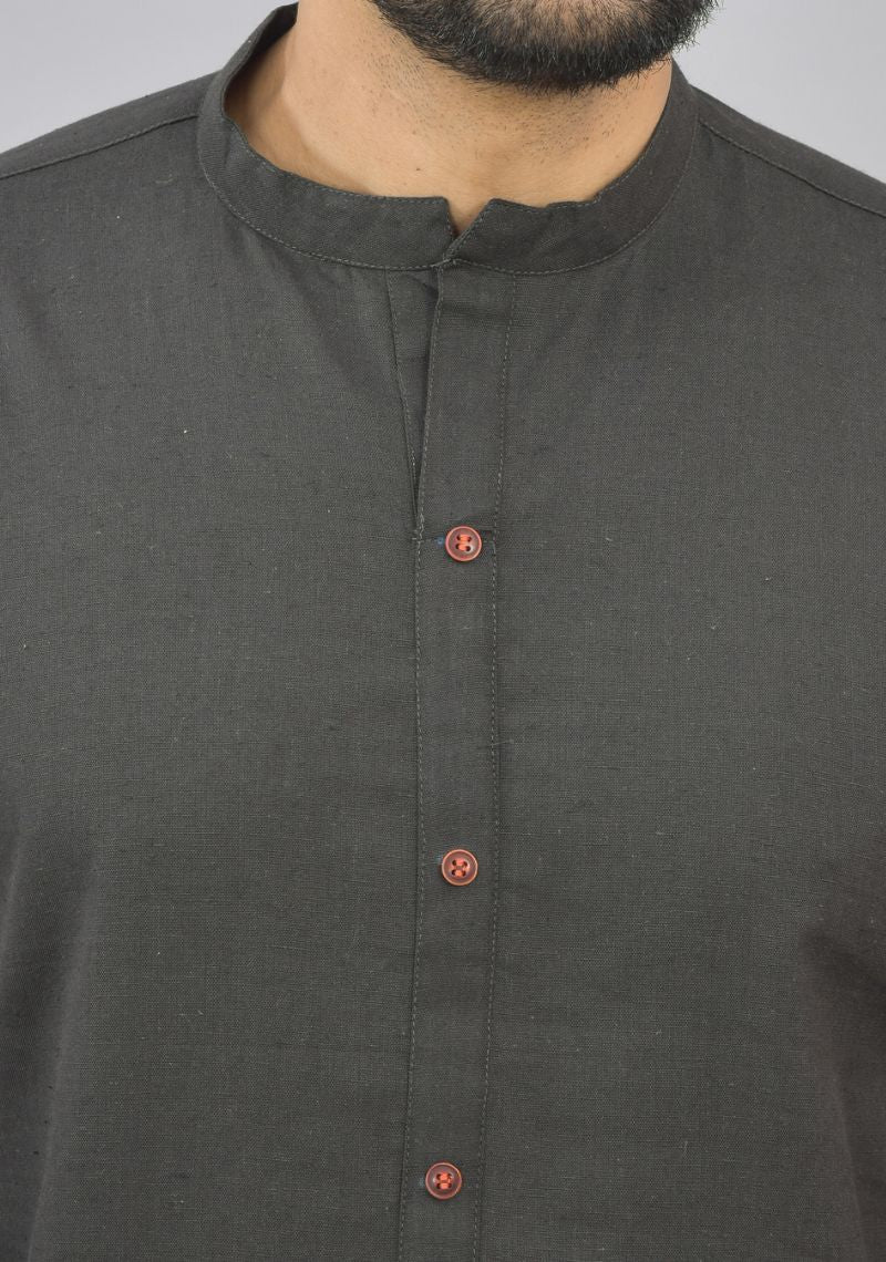 Men Cotton Solid Co-ord Set Dark Gray-46997