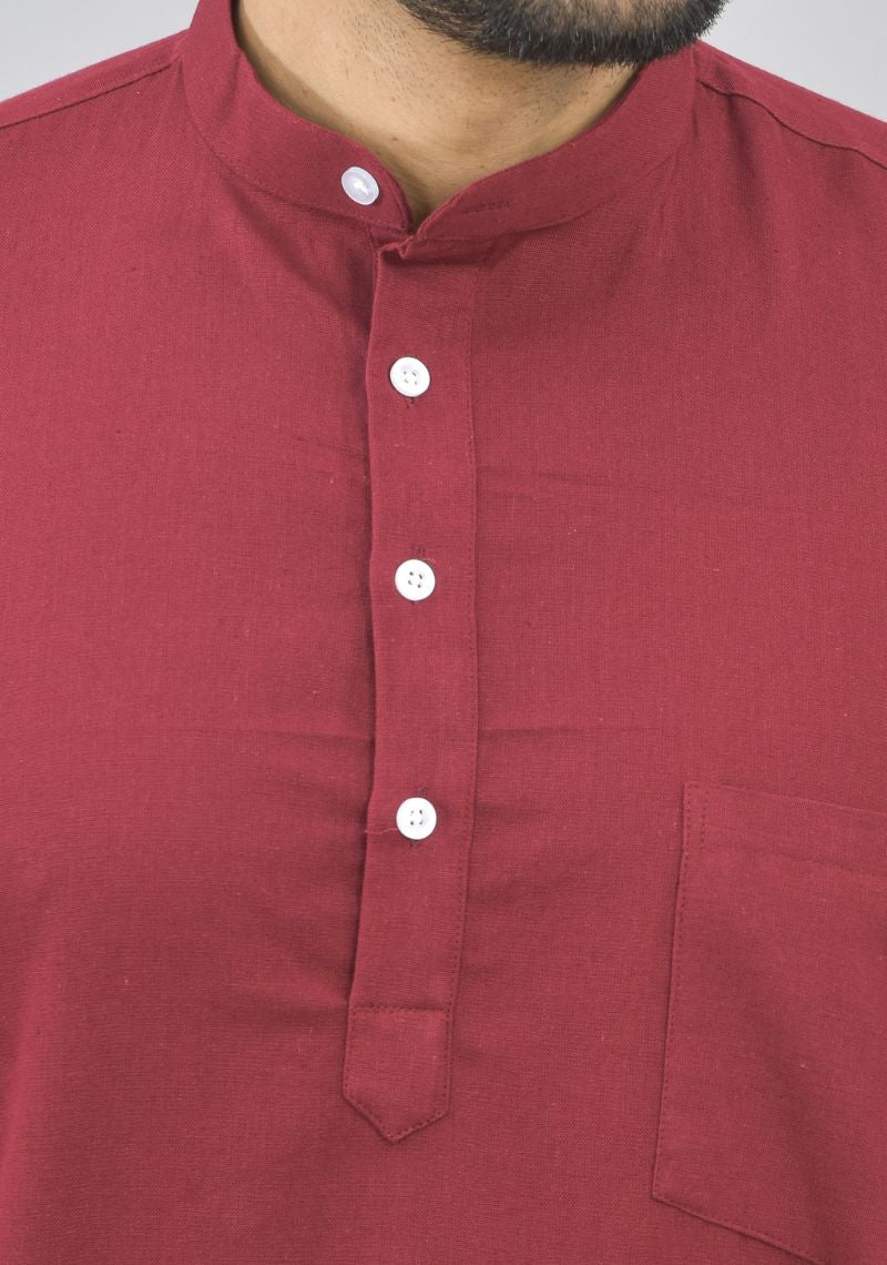 Men Cotton Solid Co-ord Set Maroon-46998