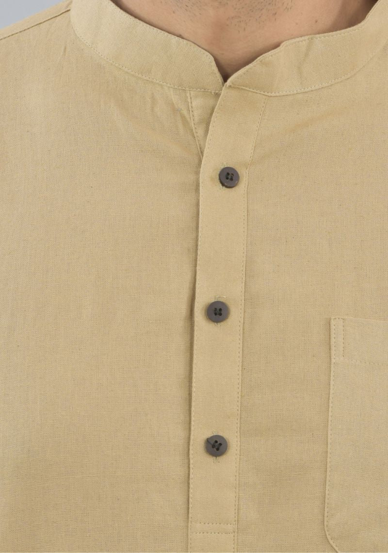 Men Cotton Solid Co-ord Set Beige-47043