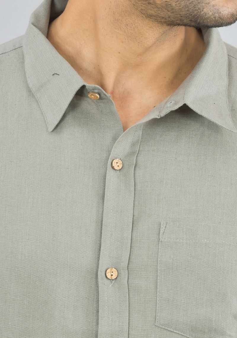 Men Cotton Shirt Solid Co-ord Set Gray-47330