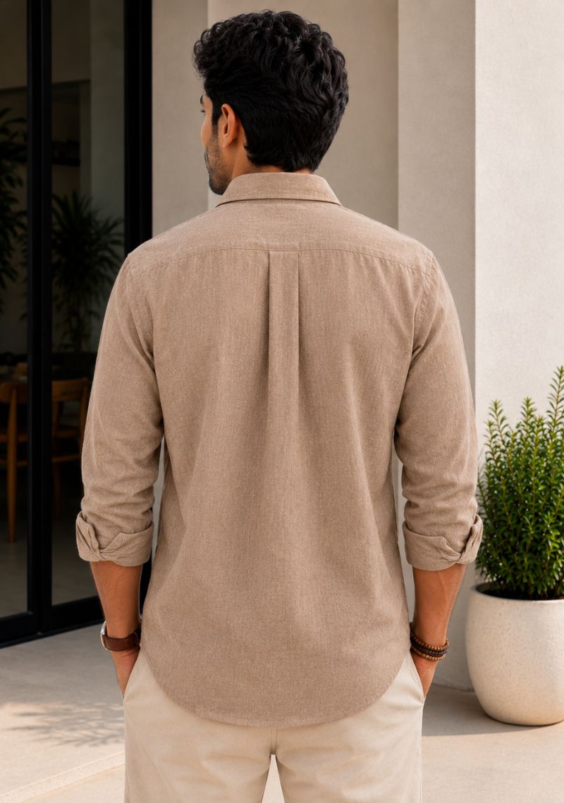 Dark Beige Linen Relaxed Fit Full Sleeve Shirt-51889