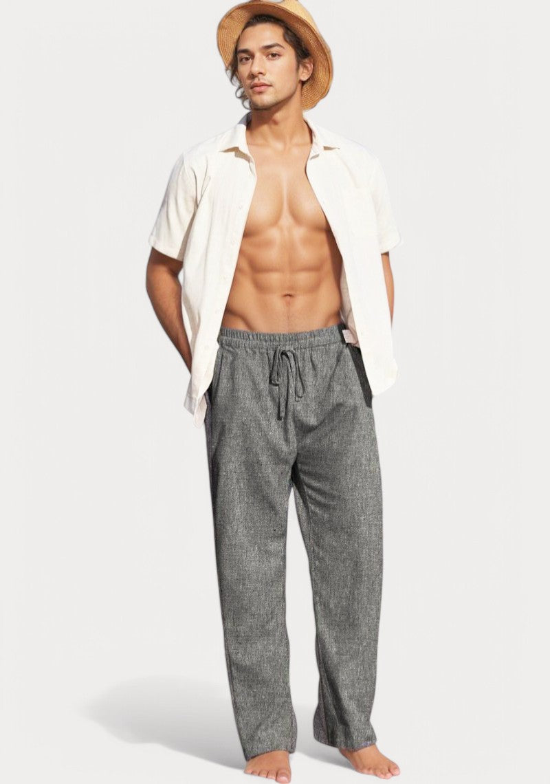 Dark Gray Cotton Linen Loose Fit Men Pant-49513
