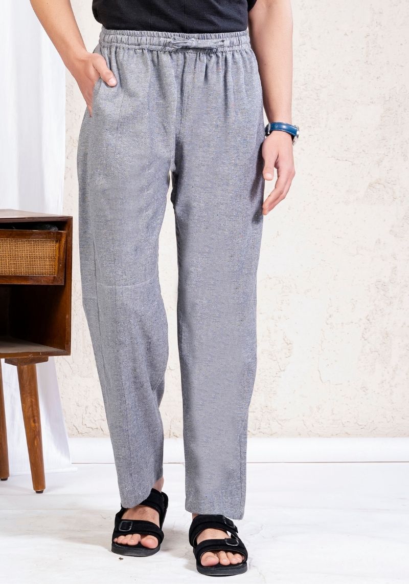 Gray Cotton Linen Loose Fit Men Pant-49527