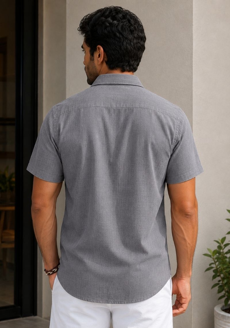 Gray Linen Relaxed Fit Half Sleeve Shirt-51705