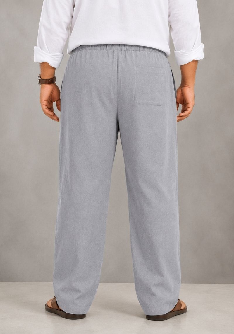 Gray Linen Plus SIze Relaxed Fit Men Pant-51565