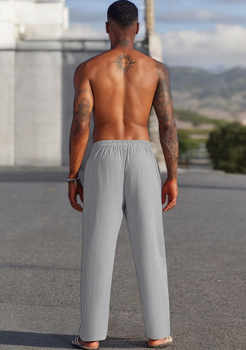 Combo of 2 Linen Loose Fit Men Pant Sky Blue and Gray-49551