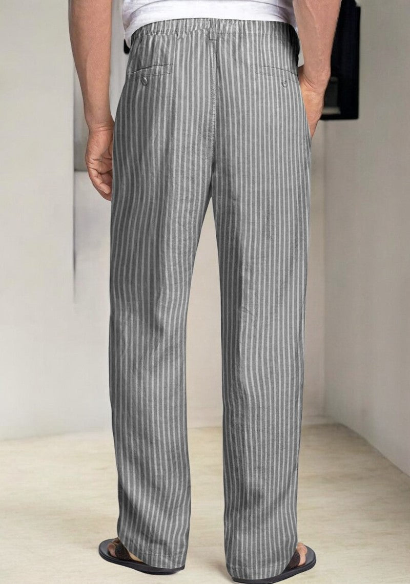 Gray and White Linen Regular Fit Pant-49382