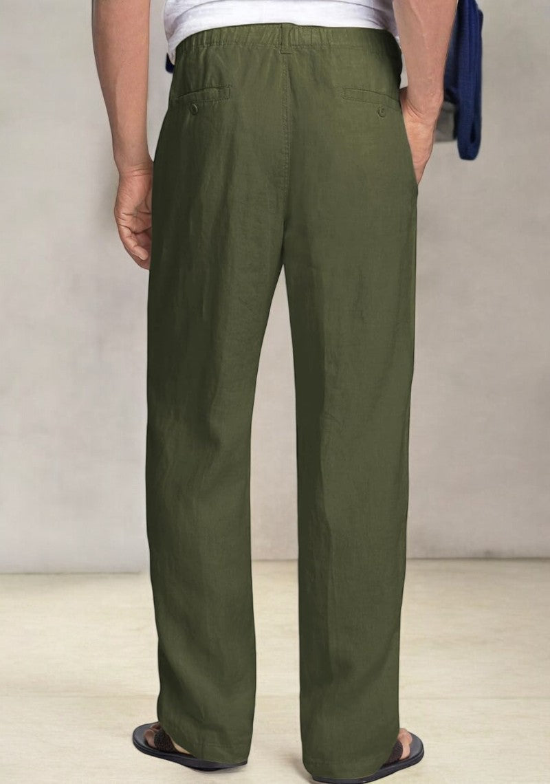 Green Linen Regular Fit Pant-49372