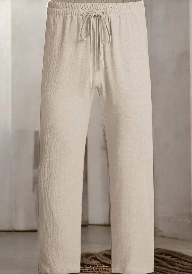 Light Beige Linen Loose Fit Men Pant-49504