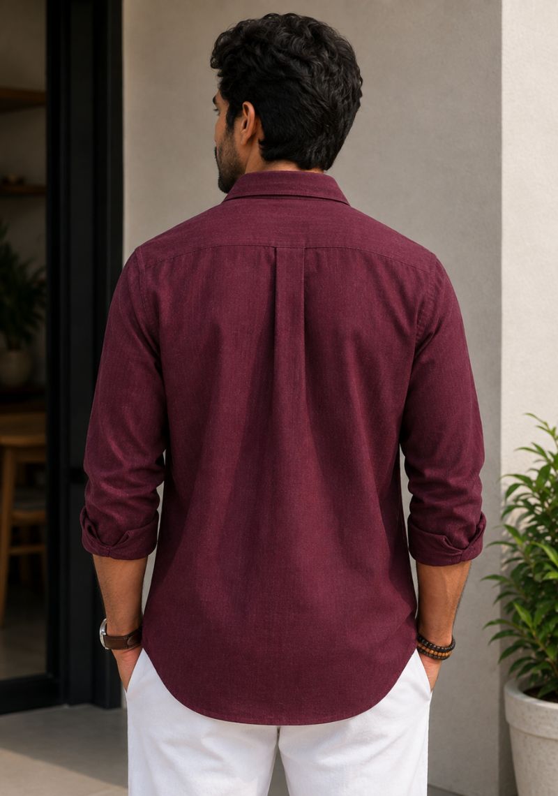 Maroon Linen Relaxed Fit Full Sleeve Shirt-51887
