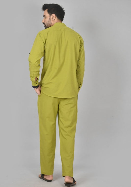 Men Cotton Solid Co-ord Set Olive Green-50212
