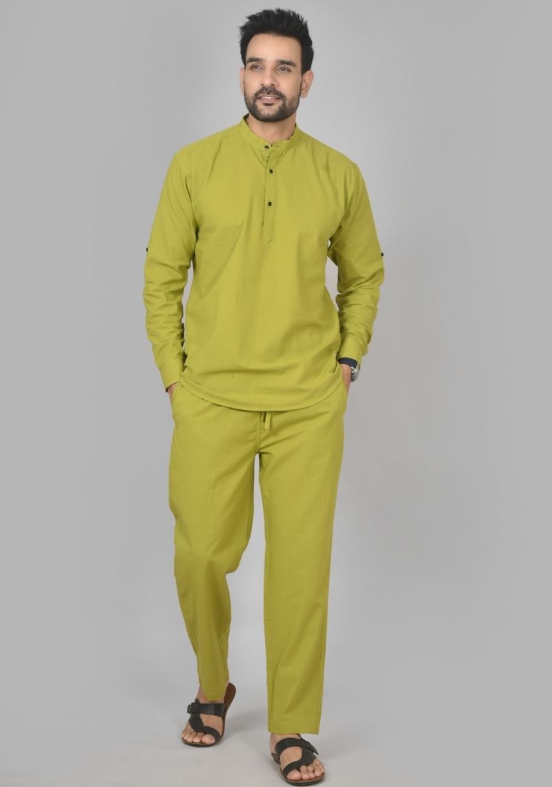 Men Cotton Solid Co-ord Set Olive Green-50212