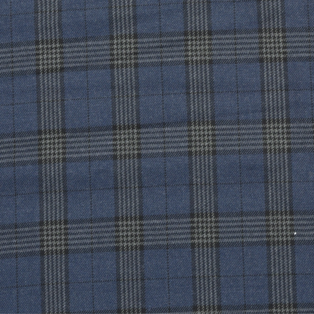 Wool Blazer Fabric (2 Meter)-Navy Blue Black Checks-90649