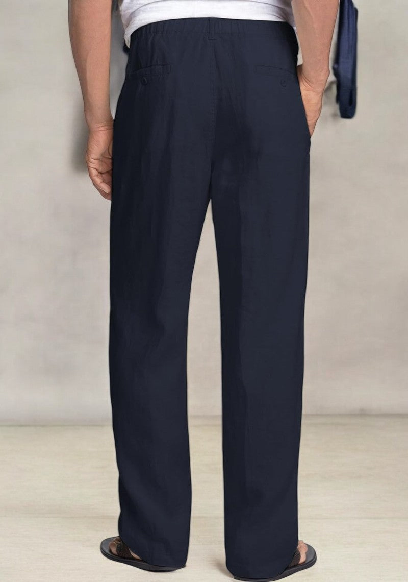 Navy Blue Linen Regular Fit Pant-49365
