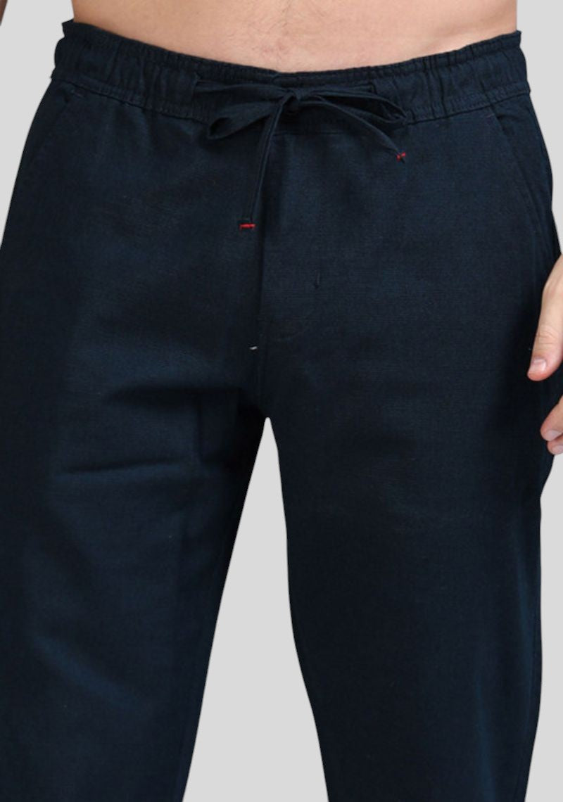 Navy Blue Premium Linen Relaxed Fit Loose Fit Men Trouser-50477