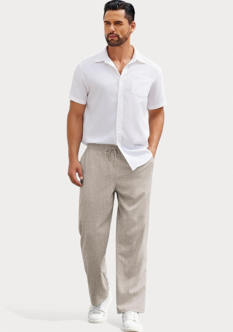 Off White Cotton Linen Loose Fit Men Pant-49520