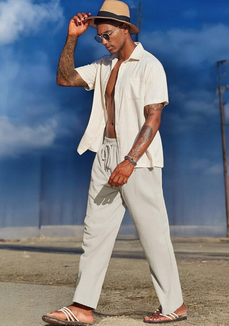 Off White Linen Loose Fit Men Pant-49494