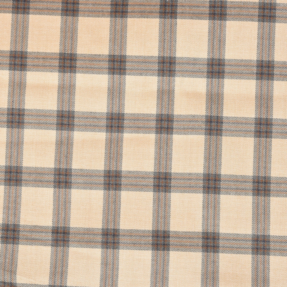 Beige Brown Checks (2 Meter) Tweed Wool Fabric-90756