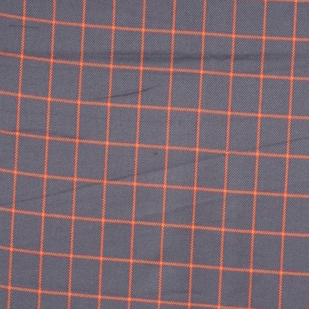 Blue Orange Checks (2 Meter) Tweed Wool Fabric-90760