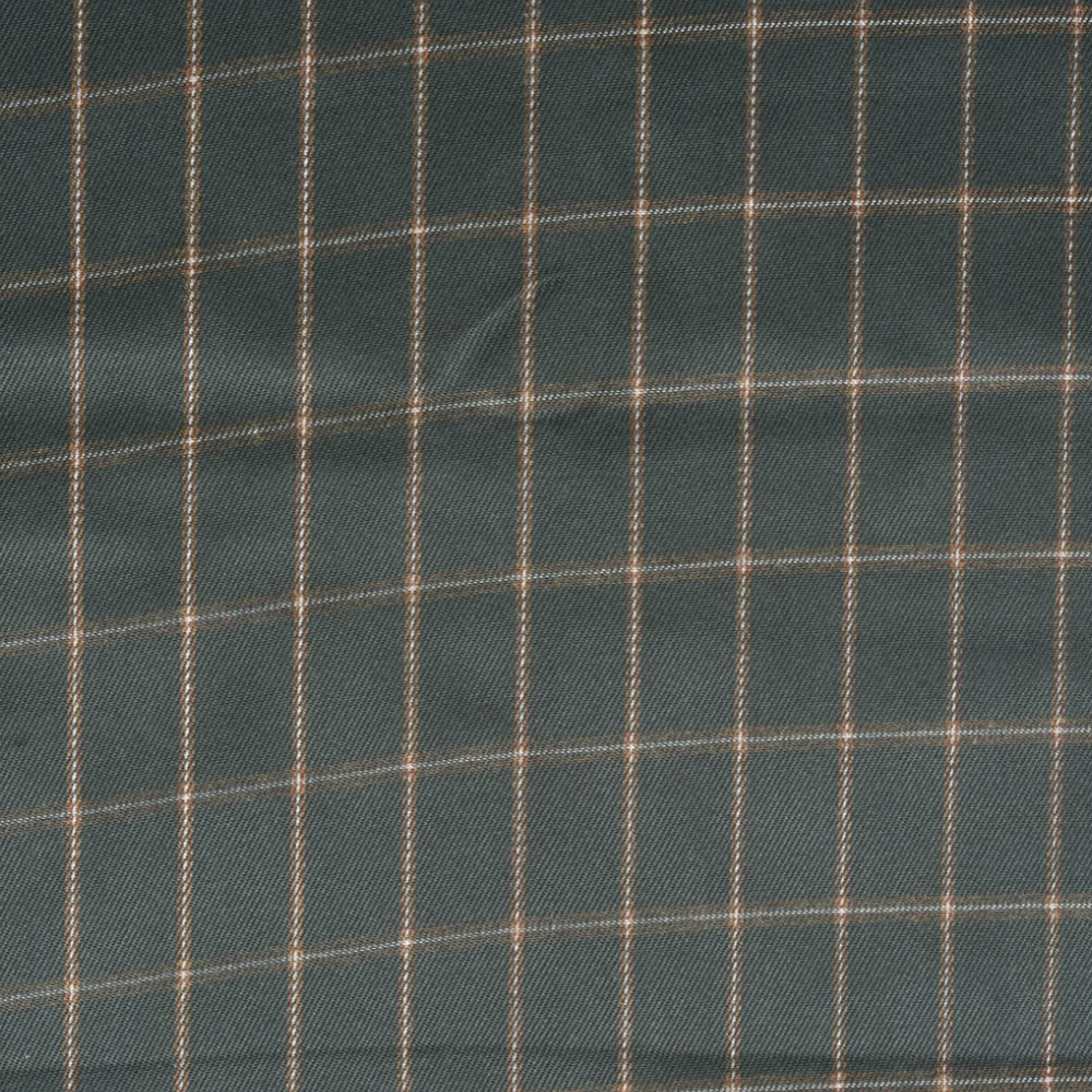 Green White Checks (2 Meter) Tweed Wool Fabric-90770