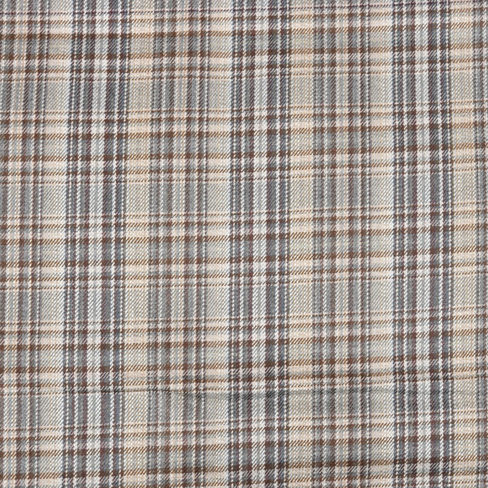 Beige Brown Checks (2 Meter) Tweed Wool Fabric-90775