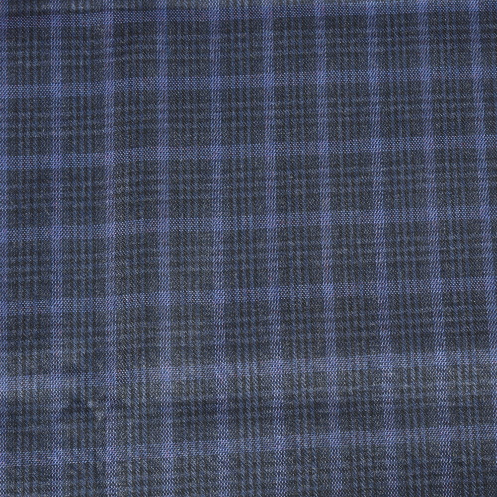 Navy Blue Black Checks (2 Meter) Tweed Wool Fabric-90777