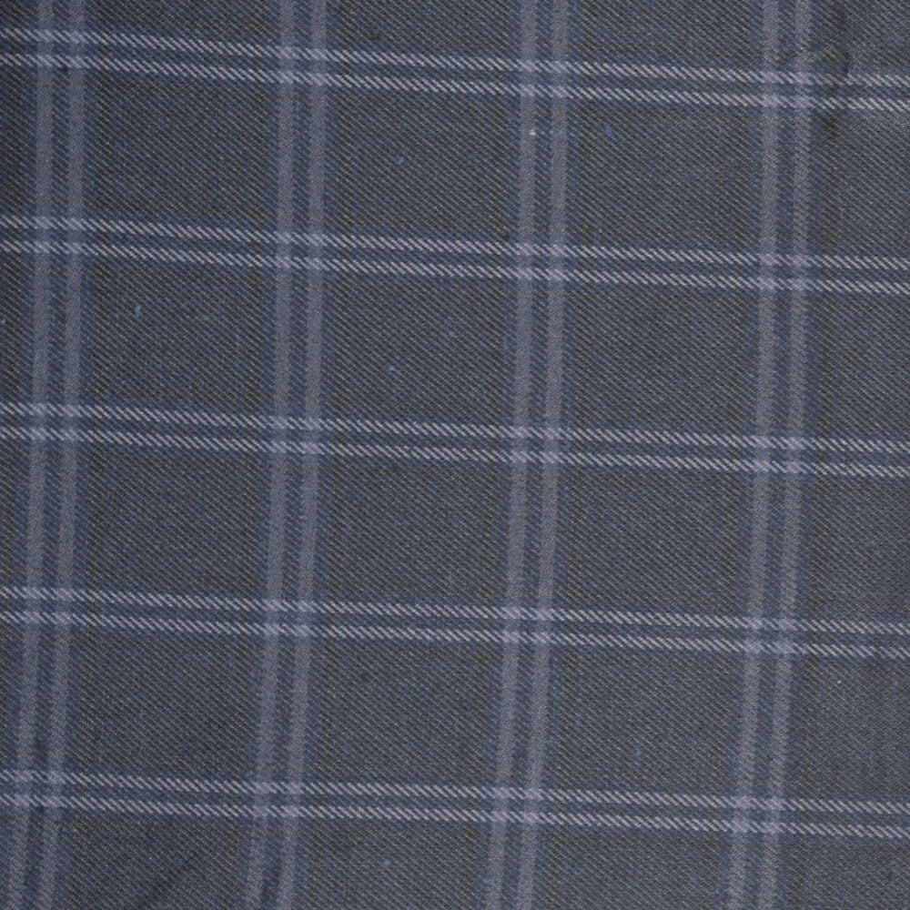Navy Blue Gray Checks (2 Meter) Tweed Wool Fabric-90780