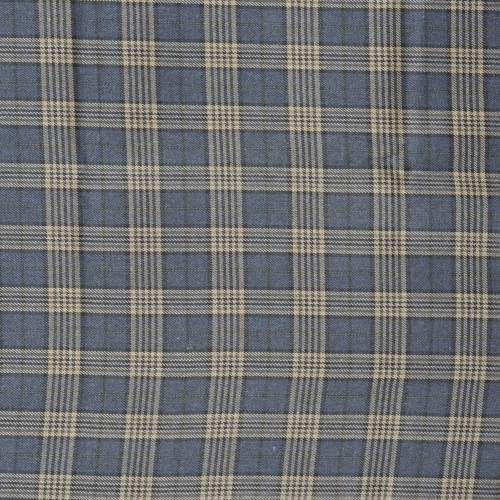 Blue Beige Checks (2 Meter) Tweed Wool Fabric-90783