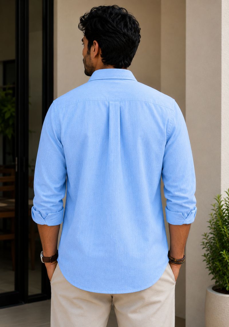 Sky Blue Linen Relaxed Fit Full Sleeve Shirt-51888
