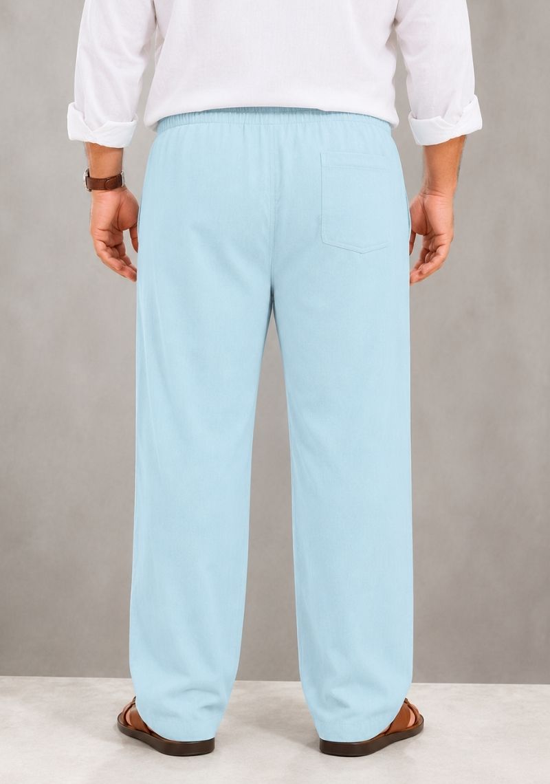 Sky Blue Linen Plus SIze Relaxed Fit Men Pant-51564