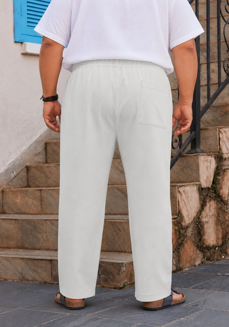 White Linen Plus SIze Relaxed Fit Men Pant-51551