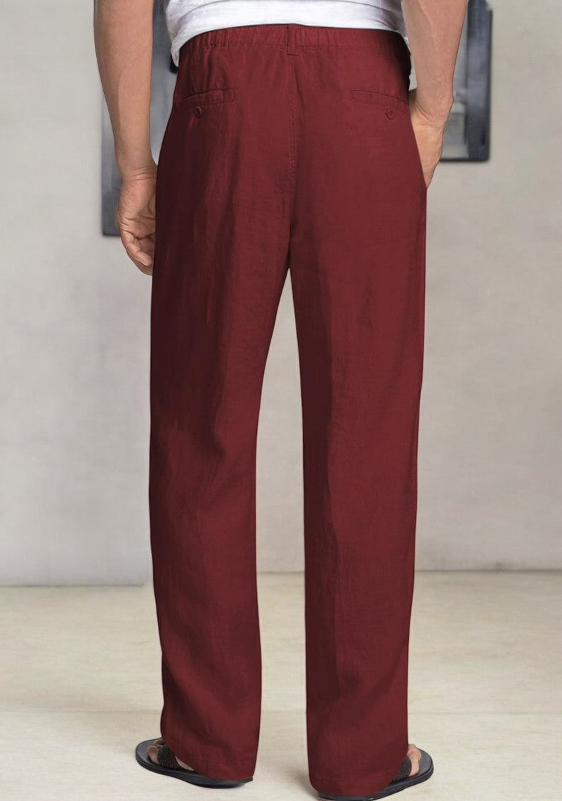 Wine Linen Regular Fit Pant-49381
