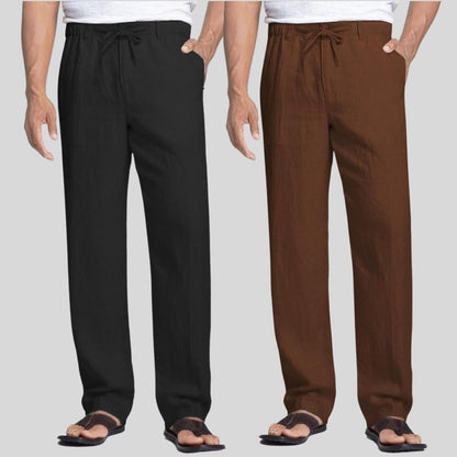 Combo of 2 Black and Coffee Brown Linen Men Pants-47359