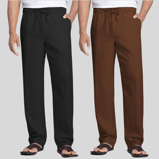 Combo of 2 Black and Coffee Brown Linen Men Pants-47359