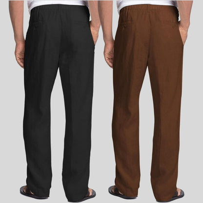 Combo of 2 Black and Coffee Brown Linen Men Pants-47359