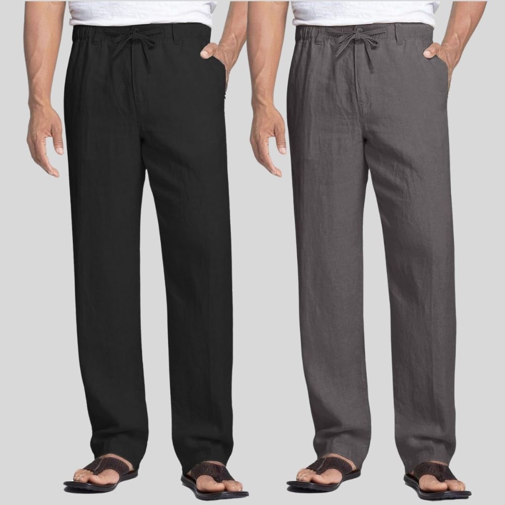 Combo of 2 Black and Dark Gray Linen Men Pants-47360