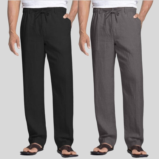 Combo of 2 Black and Dark Gray Linen Men Pants-47360