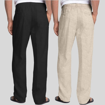 Combo of 2 Black and Beige Linen Men Pants-47361