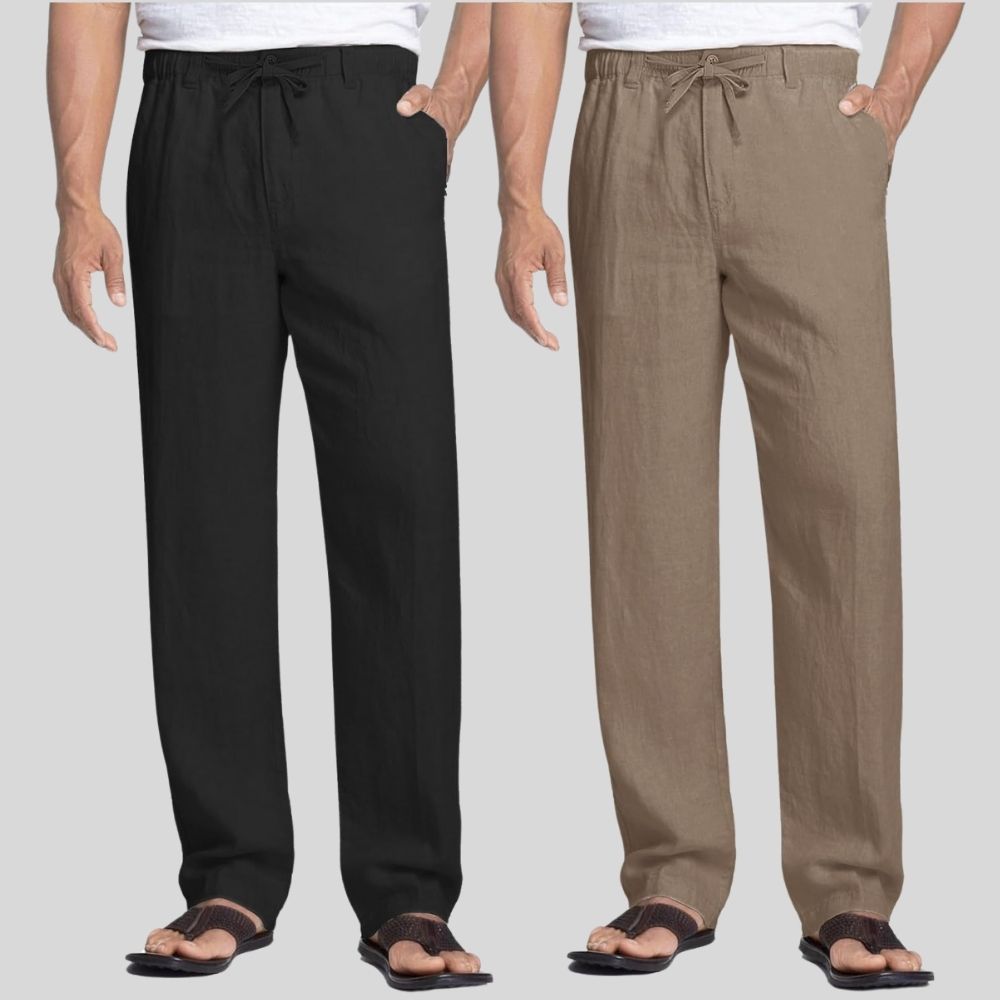 Combo of 2 Black and Light Gray Linen Men Pants-47362