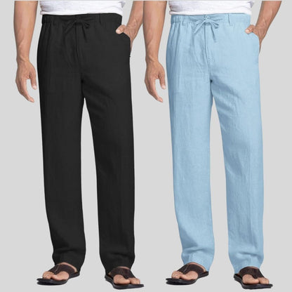 Combo of 2 Black and Sky Blue Linen Men Pants-47364
