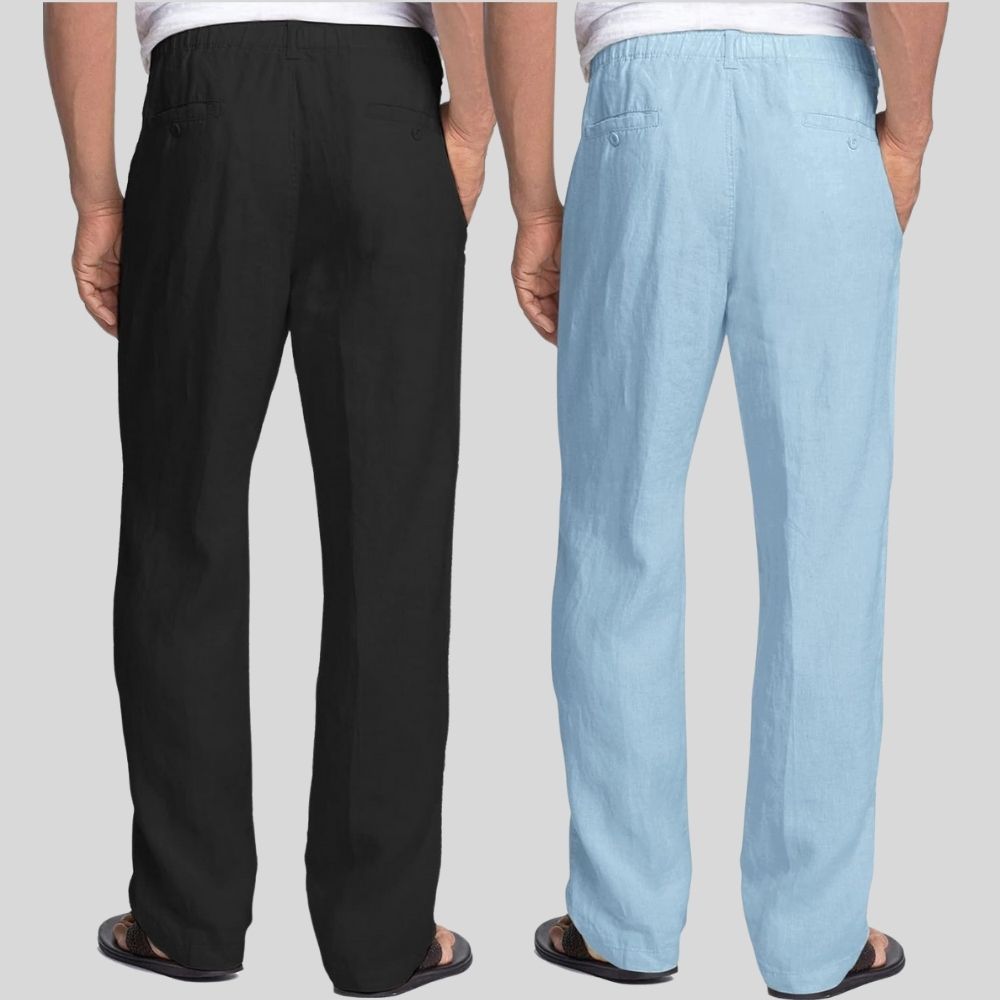 Combo of 2 Black and Sky Blue Linen Men Pants-47364