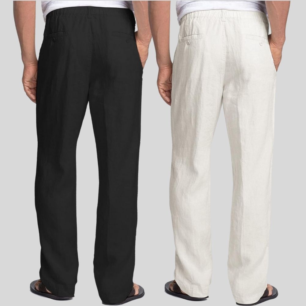 Combo of 2 Black and White Linen Men Pants-47365
