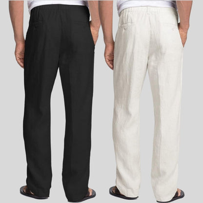 Combo of 2 Black and White Linen Men Pants-47365