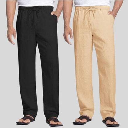 Combo of 2 Black and Cream Linen Men Pants-47366