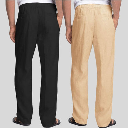 Combo of 2 Black and Cream Linen Men Pants-47366