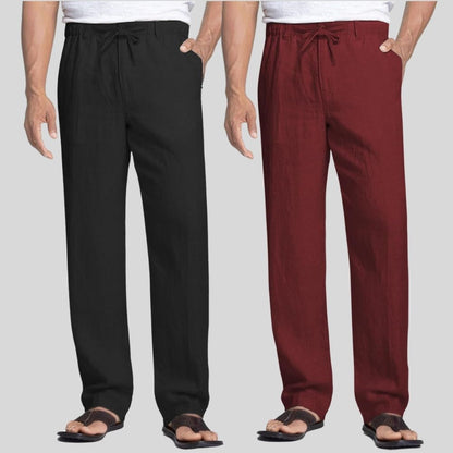 Combo of 2 Black and Maroon Linen Men Pants-47367