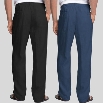 Combo of 2 Black and Teal Blue Linen Men Pants-47368