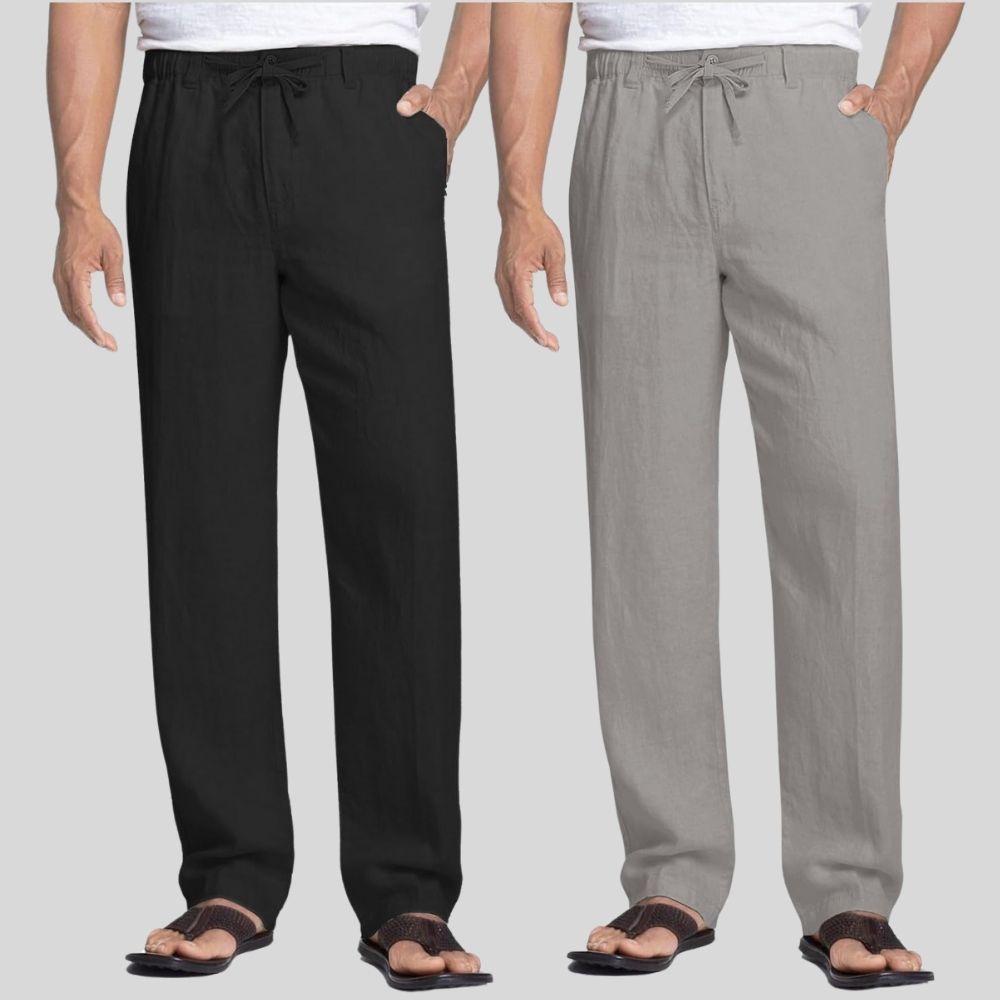 Combo of 2 Black and Gray Linen Men Pants-47369