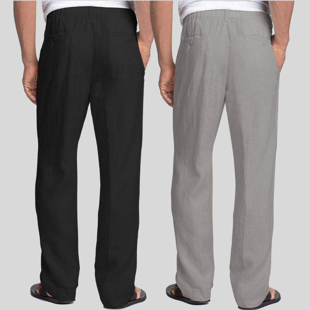 Combo of 2 Black and Gray Linen Men Pants-47369